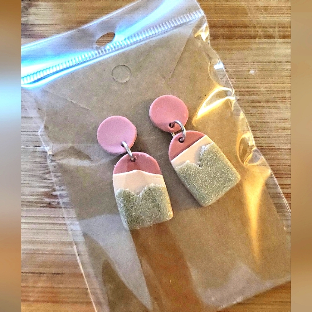 Dusty Pink & Gold Cityscape Hill earrings